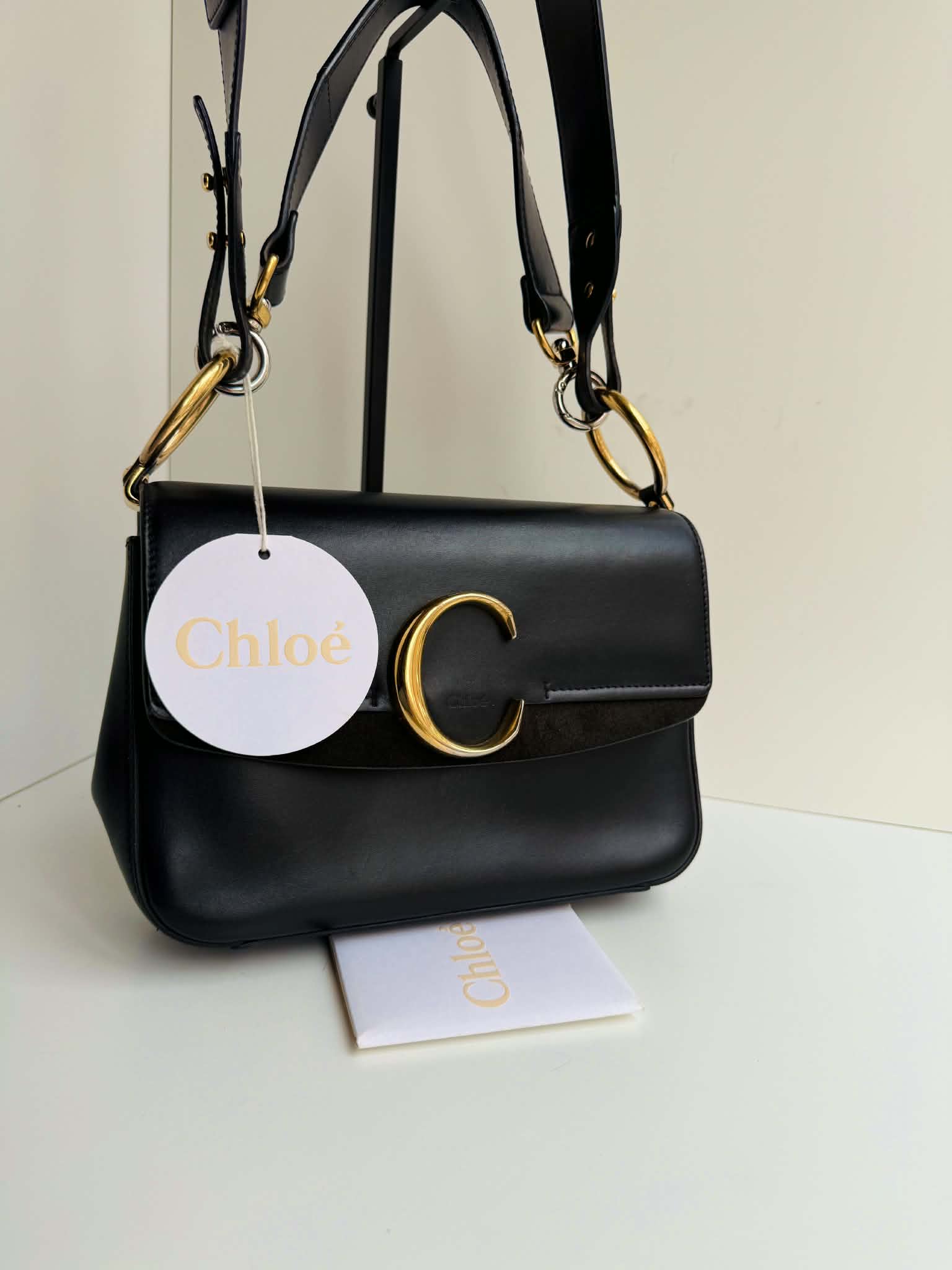 C Leather Bag Black & Gold Hardware