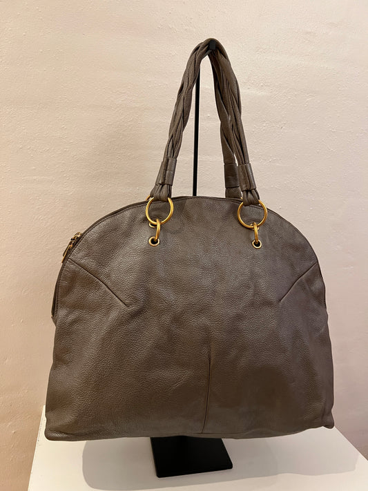 Saint Laurent Paris Grey Metallic Leather Satchel