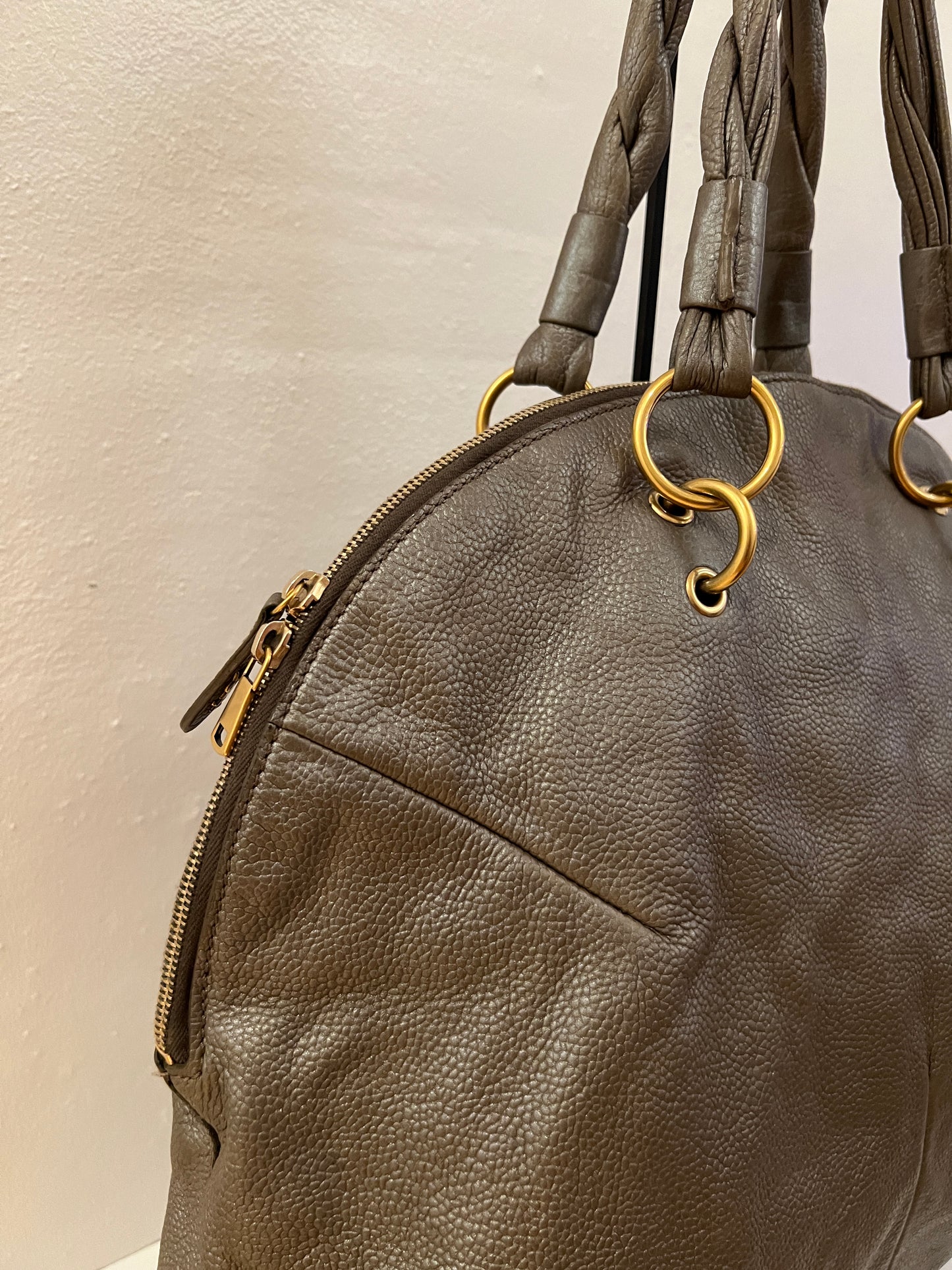 Saint Laurent Paris Grey Metallic Leather Satchel