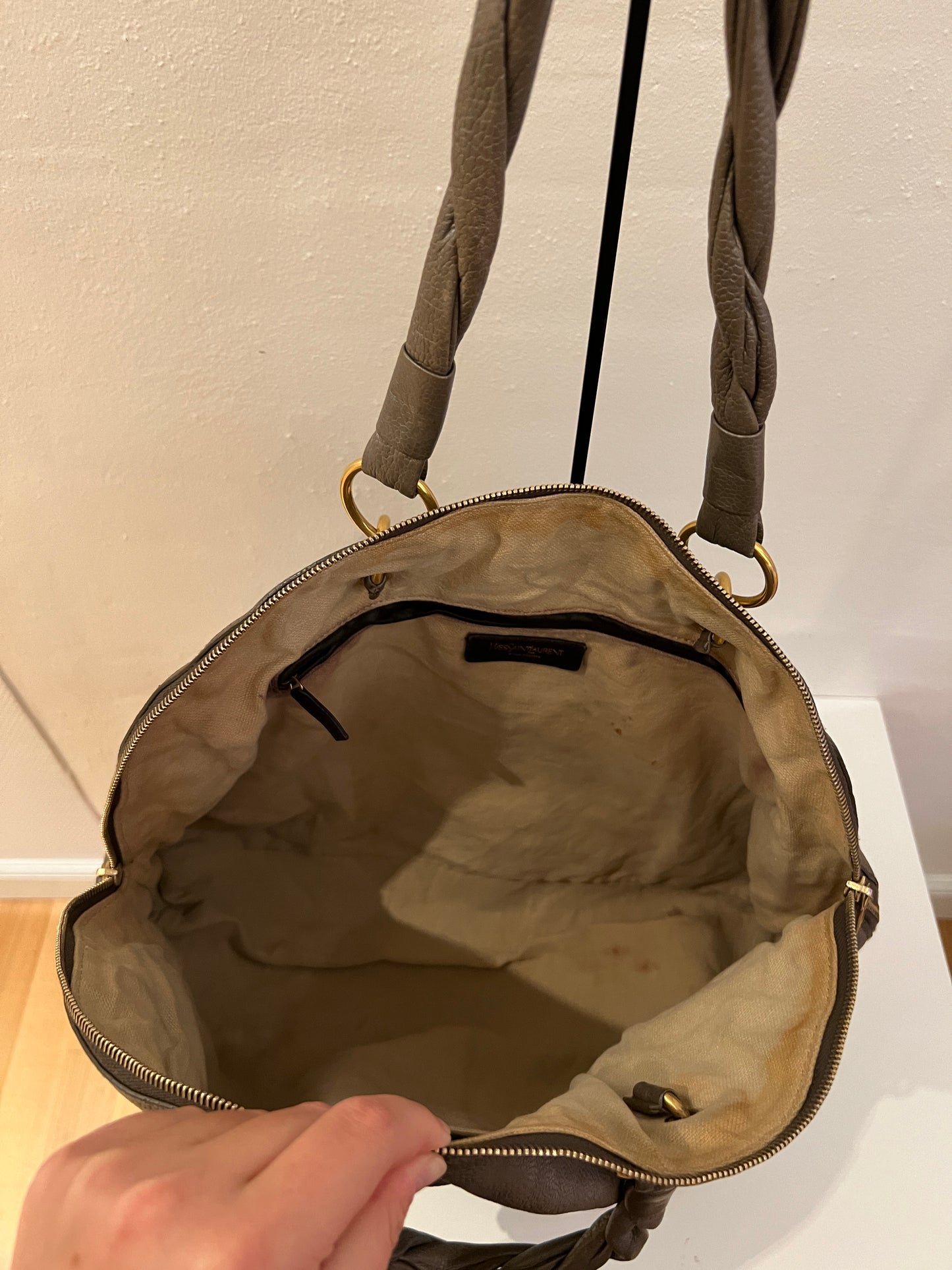 Saint Laurent Paris Grey Metallic Leather Satchel