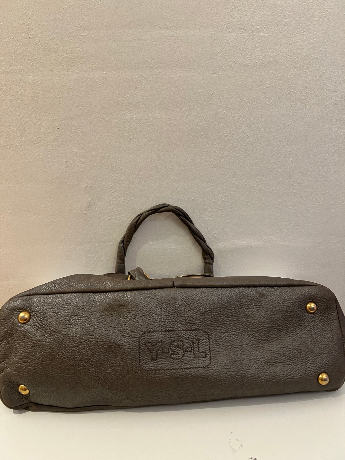 Saint Laurent Paris Grey Metallic Leather Satchel